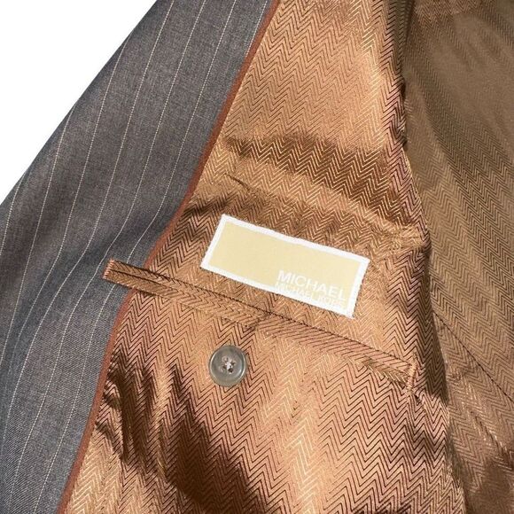 MICHAEL Michael Kors Mens Gray Tan Wool Pinstriped Blazer 40R Preppy Modern - Picture 4 of 9